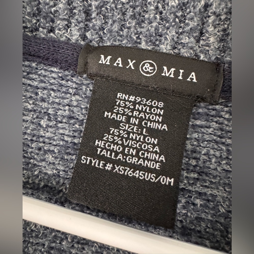 Max & Mia Gray/Blue Open Front Cozy Knit Cardigan Sweater Size Large - Picture 5 of 6